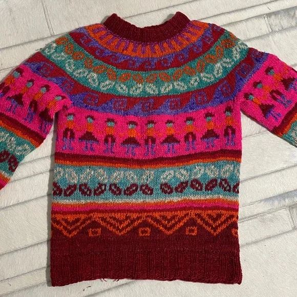 Vintage 90’s Colourful Women Handmade Knit Fairisles Wool Sweater Size S - Picture 7 of 15